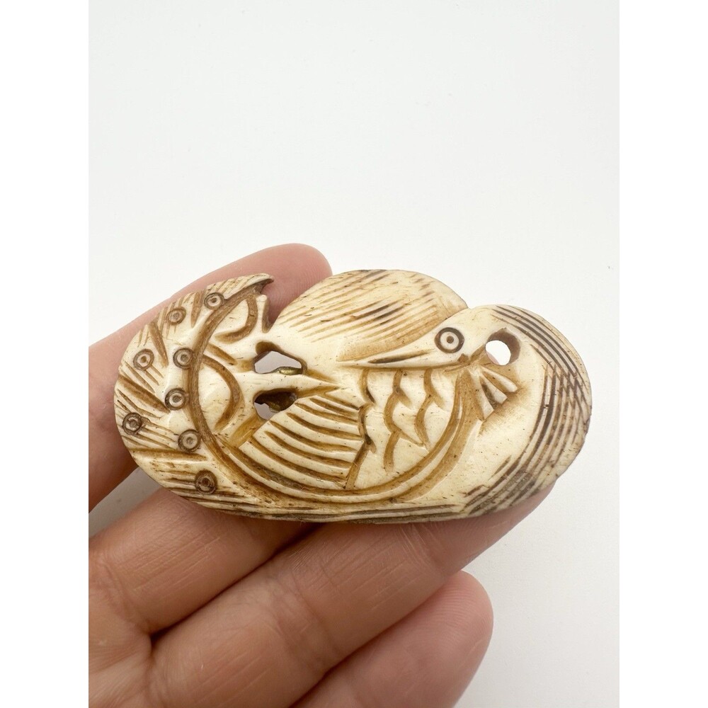 Vintage Carved Bird Brooch Pin